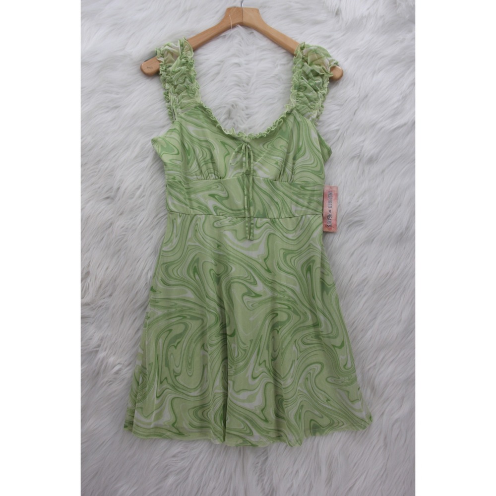 Inspired Hearts XL Green Babydoll Mini Dress Ruffle Boho Coquette Milkmaid Y2K